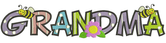 Grandma Flowers and Bees Filled Machine Embroidery Digitized Design Pattern