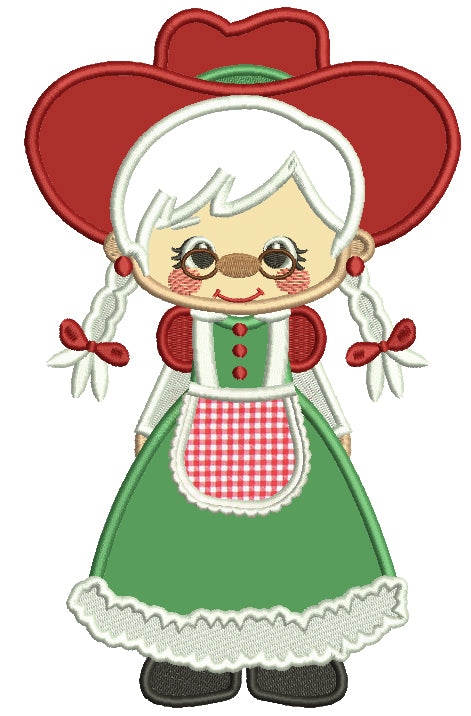 Grandma Wearing Christmas Dress Applique Machine Embroidery Design Digitized Pattern