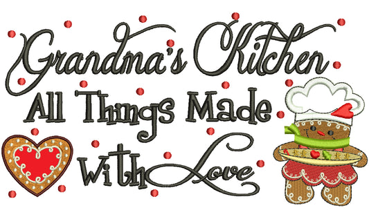 Grandma's Kitchen All Things Made With Love With Dots Christmas Applique Machine Embroidery Digitized Design Pattern