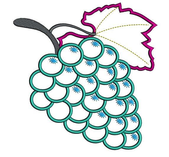 Grapes Applique Machine Embroidery Fruit Digitized Design Pattern