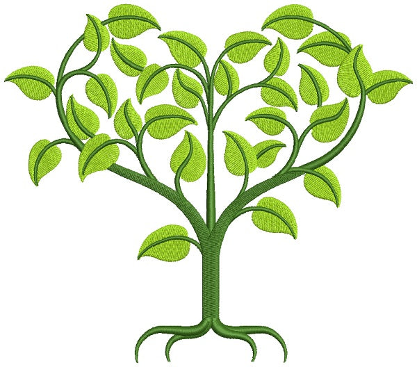 Green Heart Shaped Tree Filled Machine Embroidery Design Digitized Pattern