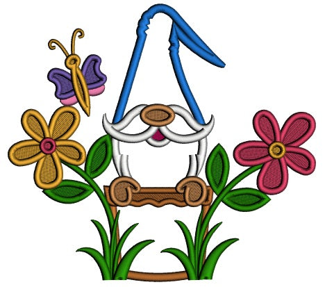 Grome Sitting Inside a Flower Pot Applique Machine Embroidery Design Digitized Pattern