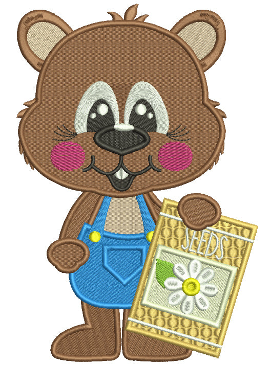 Groundhog Holding Bag of Seeds Filled Machine Embroidery Design Digitized Pattern