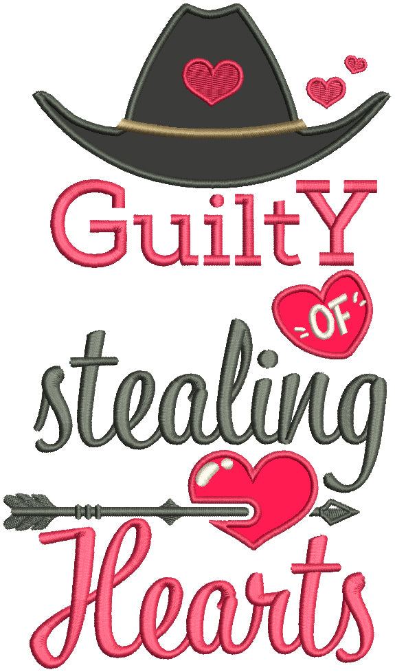 Guilty Of Stealing Hearts Cowboy Hat Applique Valentine's Day Machine Embroidery Design Digitized Pattern