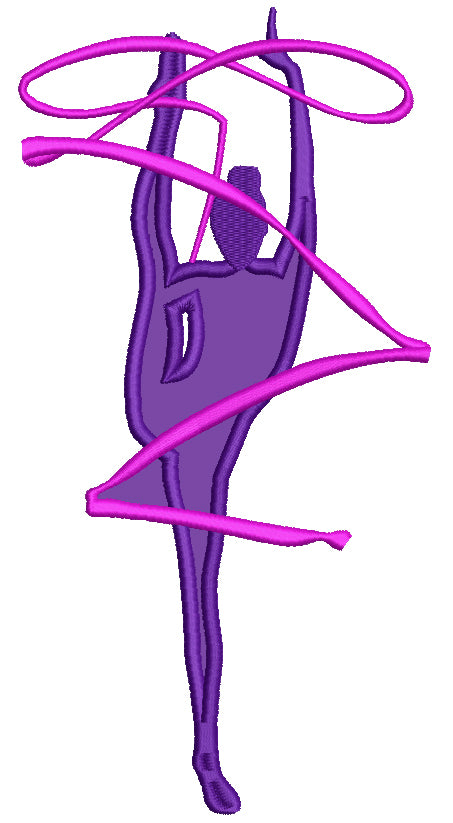 Gymnast With A Ribbon Sports Applique Machine Embroidery Design Digitized Pattern