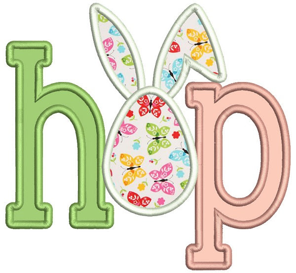 HOP Easter Bunny Ears Applique Machine Embroidery Design Digitized