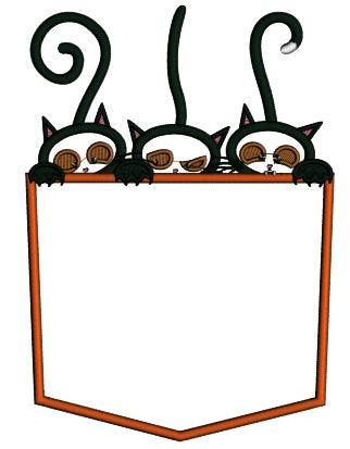 Halloween Pocket Full Of Black Kittens Applique Machine Embroidery Design Digitized Pattern