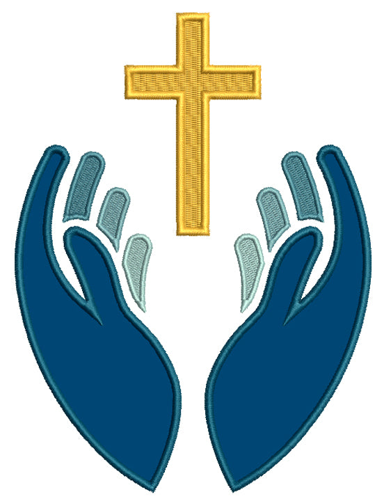 Hands With Cross Religious Applique Machine Embroidery Design Digitized Pattern