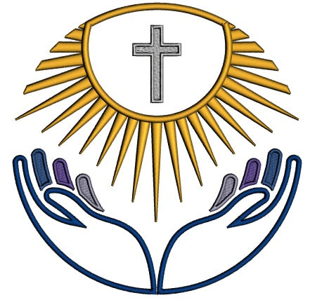 Hands With Sun and a Cross Religious Applique Machine Embroidery Design Digitized Pattern
