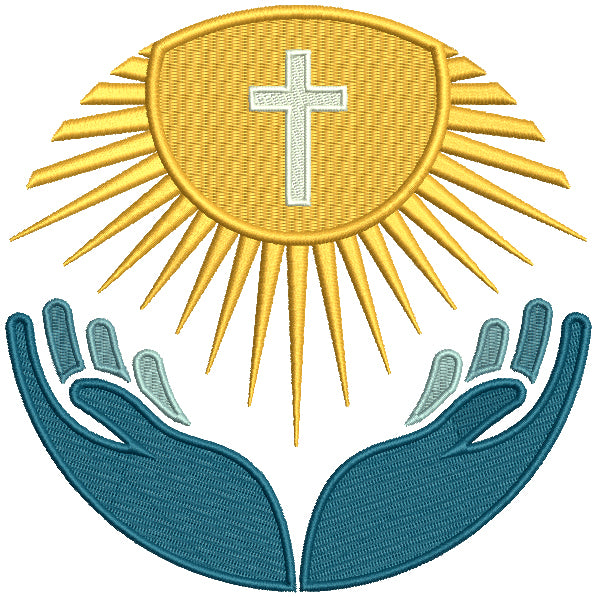 Hands With Sun and a Cross Religious Filled Machine Embroidery Design Digitized Pattern