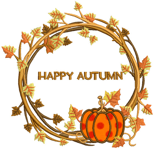 Happy Autumn Decorative Wreath Applique Machine Embroidery Design Digitized Pattern