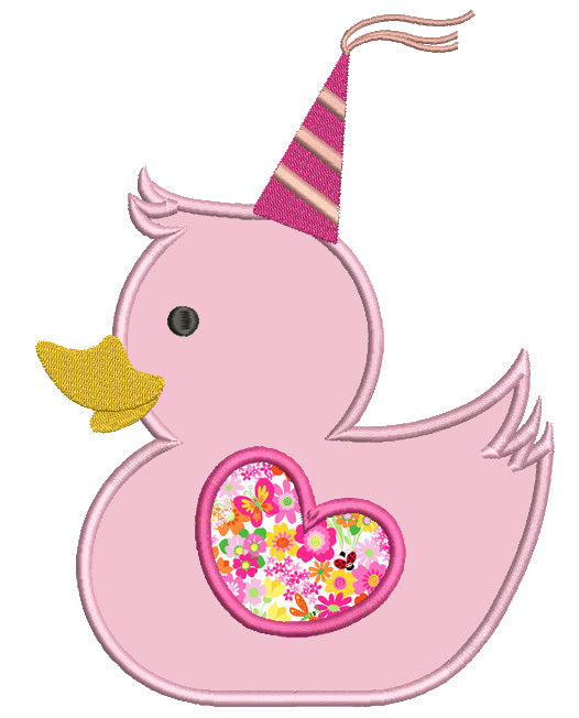 Happy Birthday Princess Rubber Ducky Applique Machine Embroidery Design Digitized Pattern