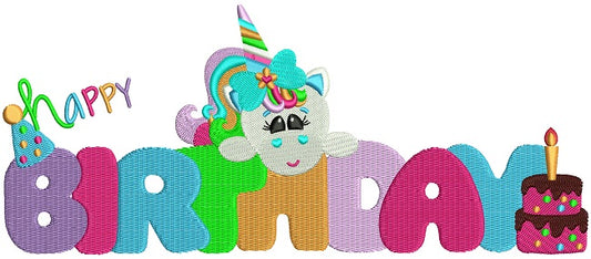 Happy Birthday Unicorn Filled Machine Embroidery Design Digitized Pattern