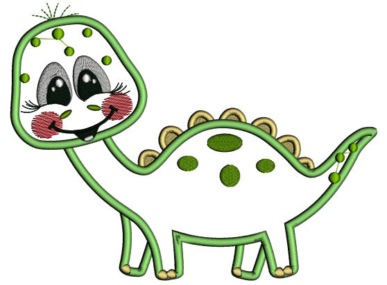 Happy Dino Applique Machine Embroidery Design Digitized Pattern