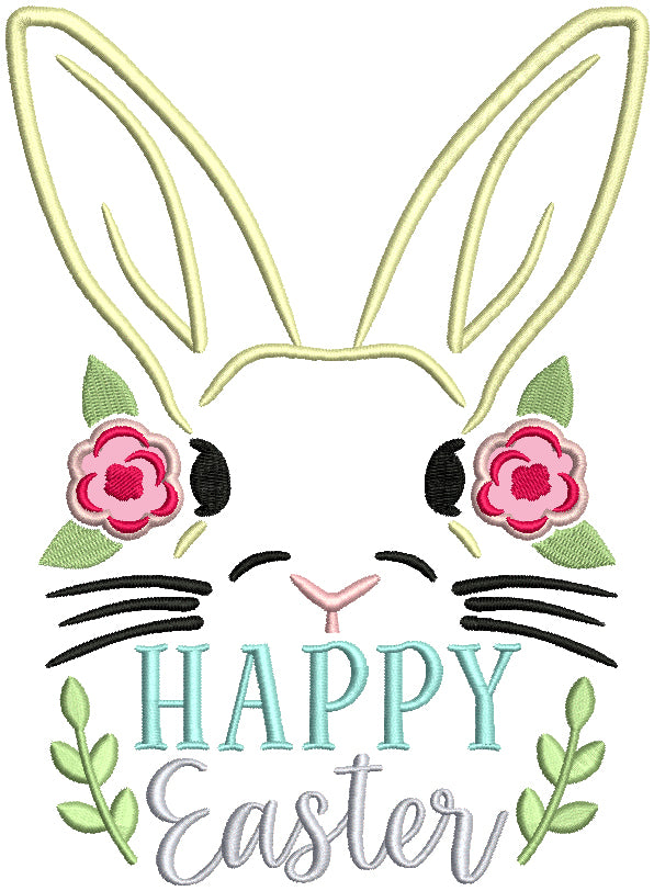 Happy Easter Big Bunny With Flowers Applique Machine Embroidery Design Digitized Pattern