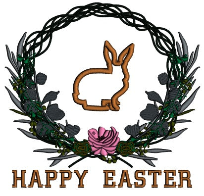 Happy Easter Bunny Wreath With a Flower Applique Machine Embroidery Design Digitized Pattern