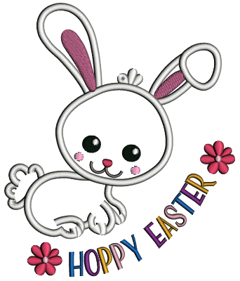Happy Easter Cute Bunny Applique Machine Embroidery Design Digitized Pattern