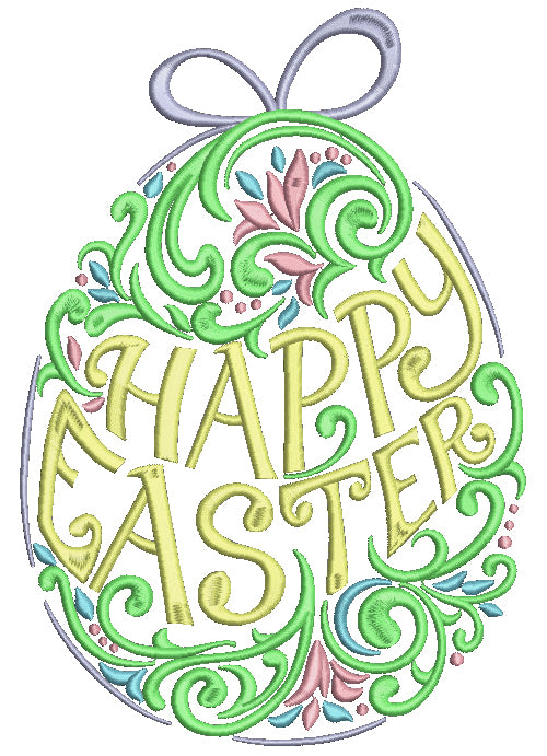 Happy Easter Fancy Ornate Egg With Bunny Ears Filled Machine Embroidery Design Digitized Pattern