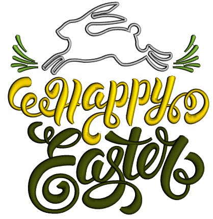 Happy Easter Running Bunny Applique Machine Embroidery Design Digitized Pattern