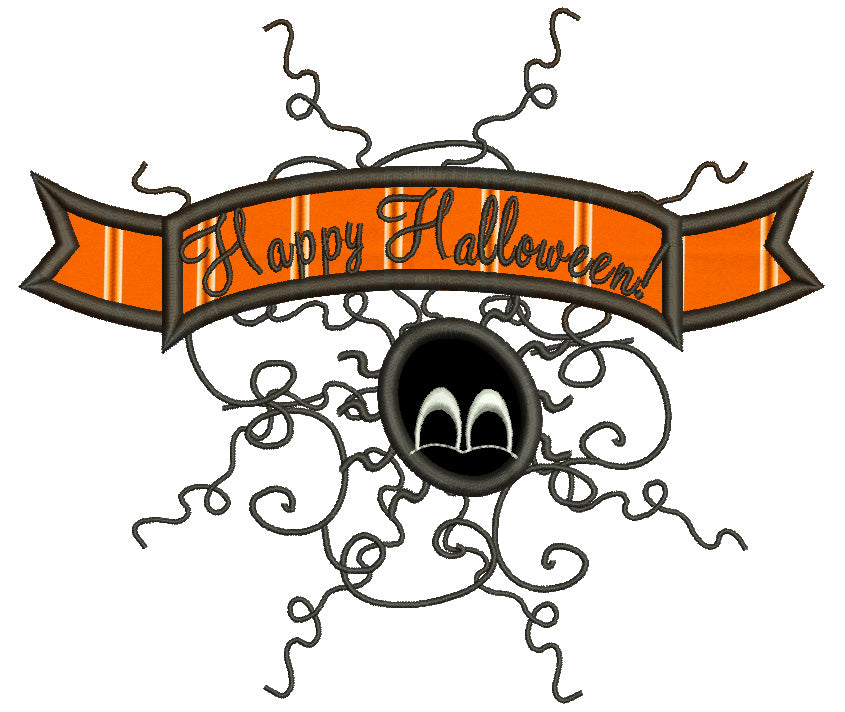 Happy Halloween Big Spider Web Applique Machine Embroidery Digitized Design Pattern