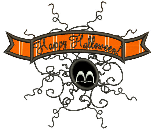 Happy Halloween Big Spider Web Applique Machine Embroidery Digitized Design Pattern