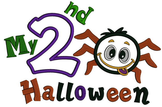 Happy Halloween My 2nd Birthday Cute Spider Applique Machine Embroidery Design Digitized Pattern