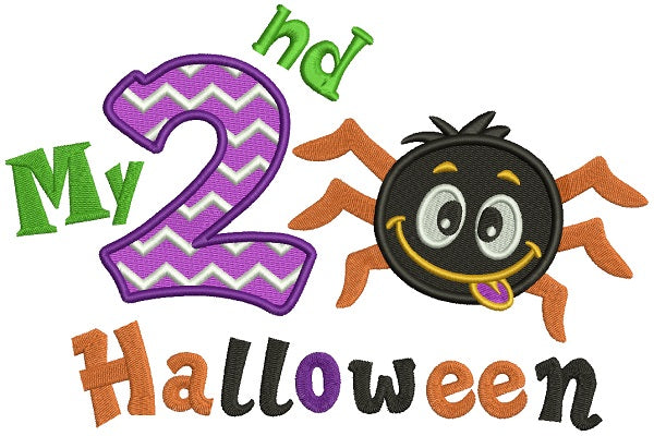 Happy Halloween My 2nd Birthday Cute Spider Filled Machine Embroidery Design Digitized Pattern