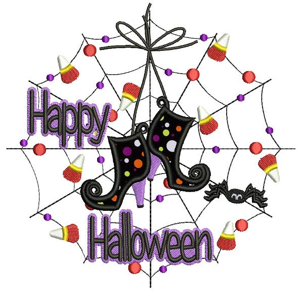 Happy Halloween Spider Web Applique Machine Embroidery Design Digitized Pattern