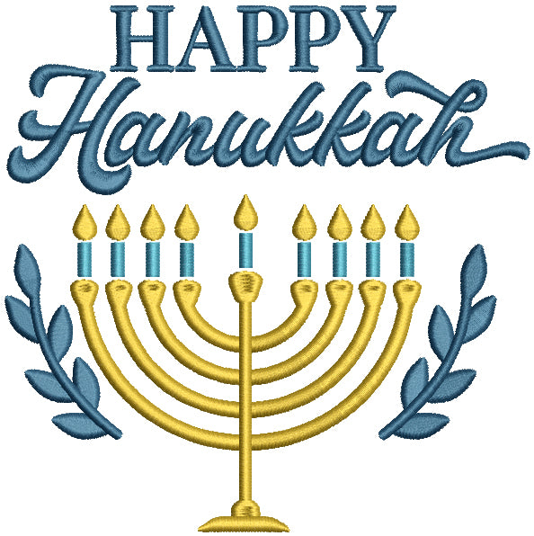 Happy Hanukkah Menorah Jewish Filled Machine Embroidery Design Digitized Pattern