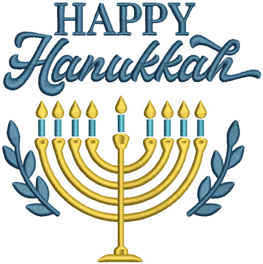 Happy Hanukkah Menorah Jewish Filled Machine Embroidery Design Digitized Pattern