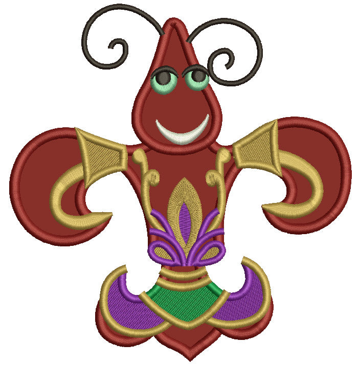 Happy Lobster Mardi Gras Applique Machine Embroidery Design Digitized Pattern