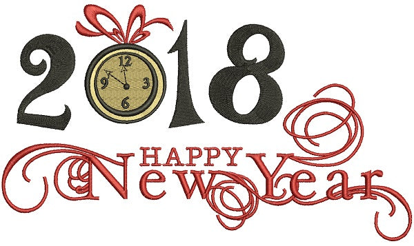 Happy New Yaer 2018 Filled Machine Embroidery Design Digitized Pattern