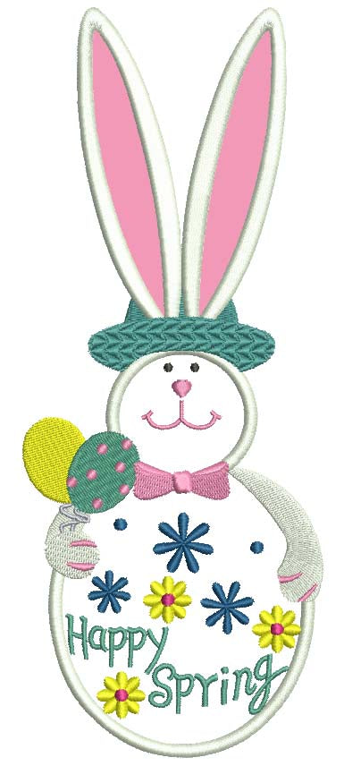 Happy Spring Easter Bunnuy Applique Machine Embroidery Digitized Design Pattern