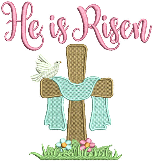He Is Risen Cross and a Dove Religious Filled Machine Embroidery Design Digitized Pattern