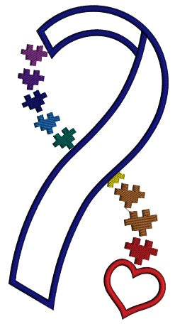 Heart Autism Awareness Ribbon Applique Machine Embroidery Design Digitized Pattern