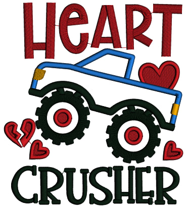 Heart Crusher Monster Truck Valentine's Day Applique Machine Embroidery Design Digitized Pattern