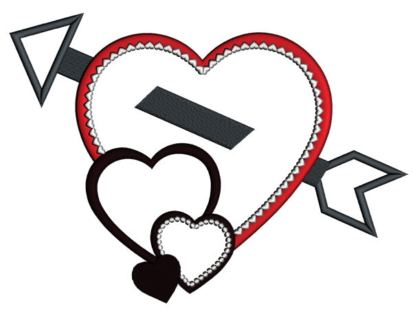 Heart Pierced With Arrow Applique Machine Embroidery Digitized Design Pattern