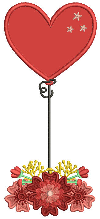 Heart Shape Balloons And Flowers Valentine's Day Applique Machine Embroidery Design Digitized Pattern