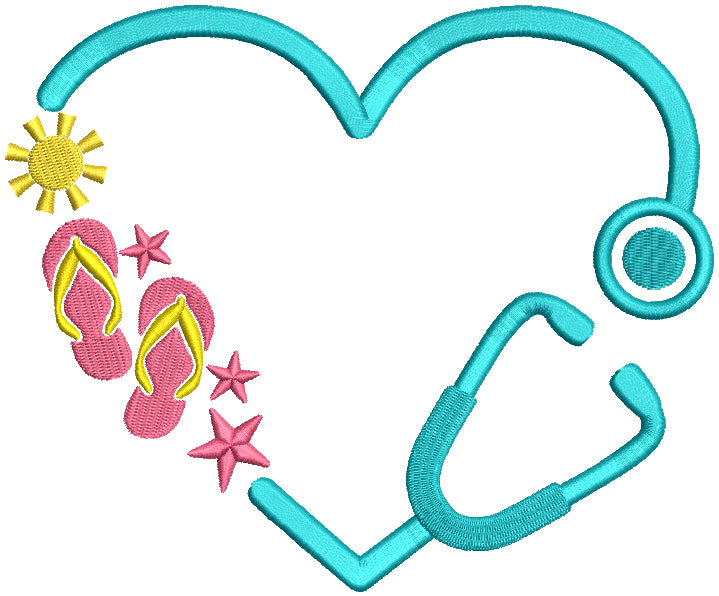 Heart Stethoscope Flip Flops Filled Machine Embroidery Design Digitized Pattern