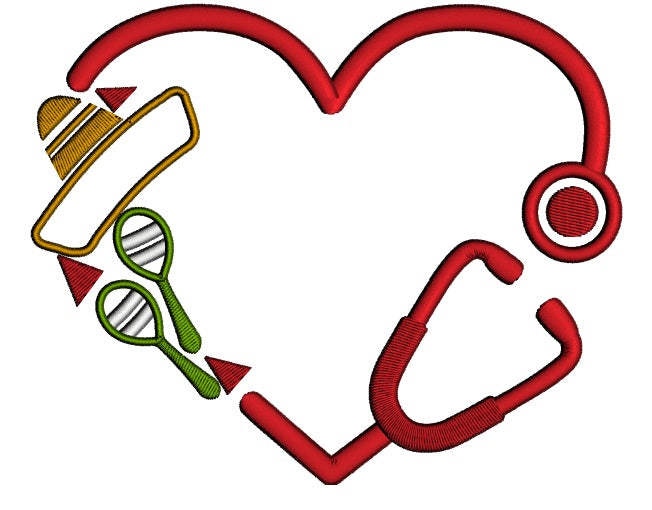 Heart Stethoscope Sombrero Applique Machine Embroidery Design Digitized Pattern