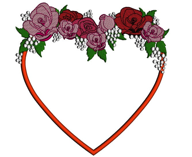Heart With Decorative Flowers Applique Machine Embroidery Design Digitized Pattern