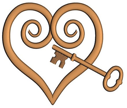 Heart with a Key Applique Machine Embroidery Digitized Design Pattern - Instant Download - 4x4 , 5x7, 6x10