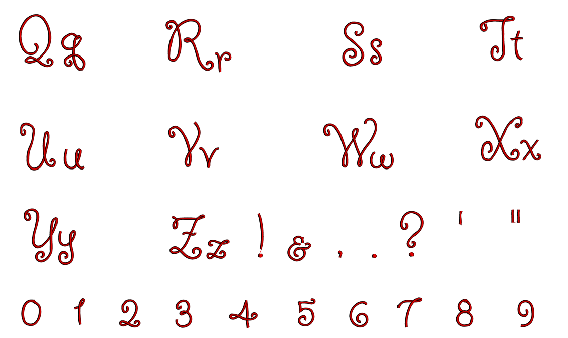 Helen Font Machine Embroidery Script Upper and Lower Case 1 2 3 inches