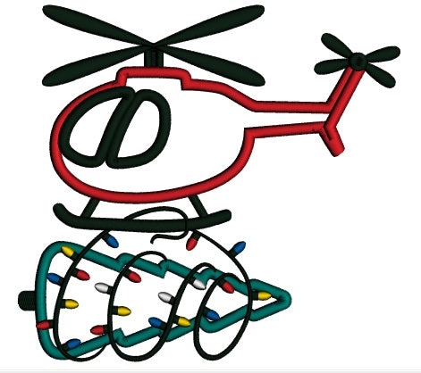 Helicopter Christmas Tree Applique Machine Embroidery Design Digitized Pattern