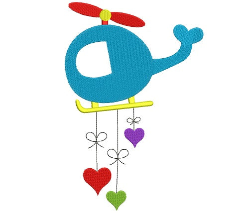 Helicopter With Hearts Filled Machine Embroidery Digitized Design Pattern