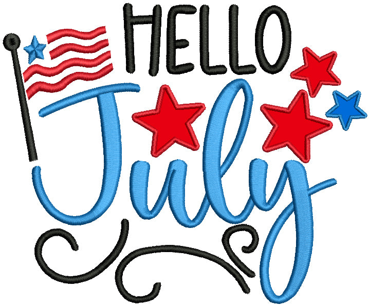 Hello July 4th Of July Patriotic Applique Machine Embroidery Design Digitized Pattern