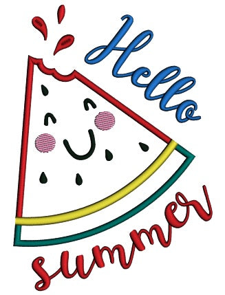 Hello Summer Watermelon Slice Applique Machine Embroidery Design Digitized Pattern