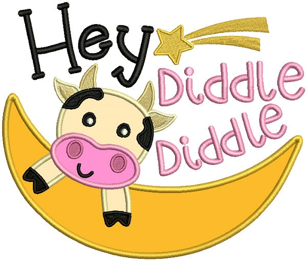 Hey Diddle Diddle Cow Flying Over The Moon Applique Machine Embroidery Design Digitized Pattern