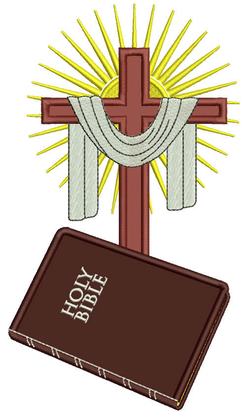 Holy Bible and Cross Applique Machine Embroidery Design Digitized Pattern