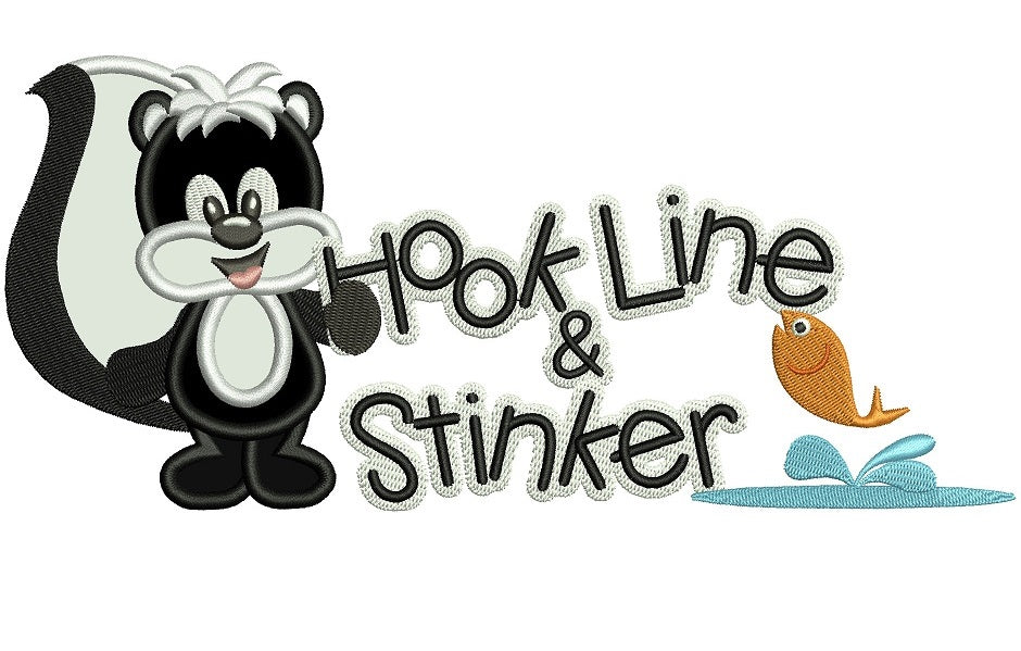 Hook Line and Sinker Skunk Applique Machine Embroidery Digitized Design Pattern